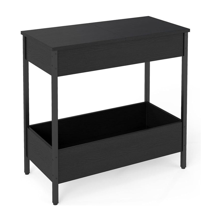 Side Table with 2 Storage Shelves and 2 Removable Tabletops for Living Room-Black