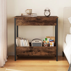 Side Table with 2 Storage Shelves and 2 Removable Tabletops for Living Room-Rustic Brown