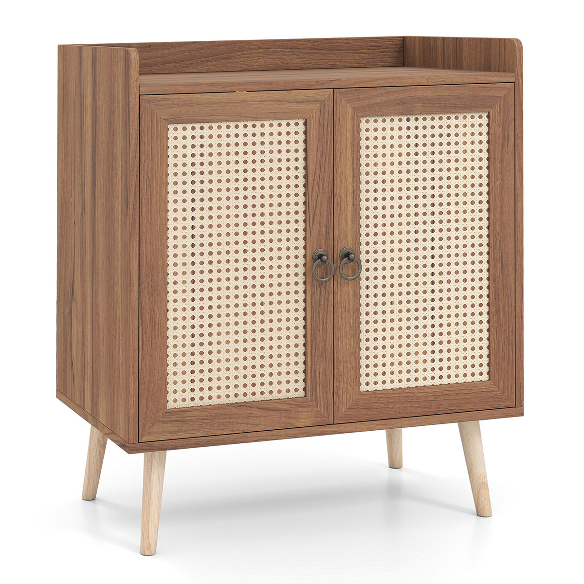 Sideboard Buffet Cabinet with 2 Doors Adjustable Shelf and Pine Wood Legs-Brown