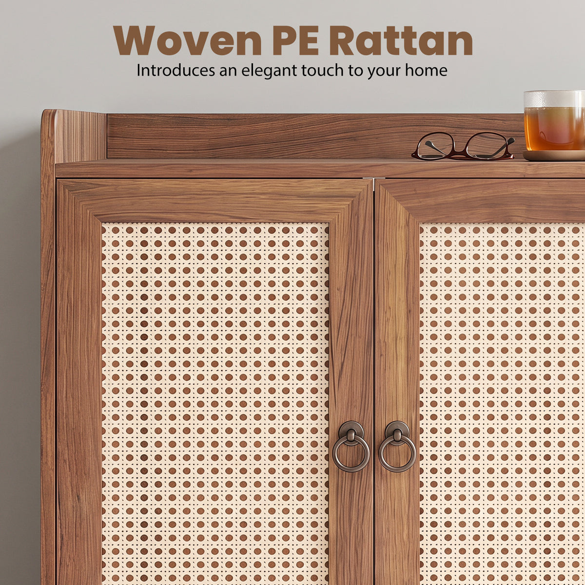 Sideboard Buffet Cabinet with 2 Doors Adjustable Shelf and Pine Wood Legs-Brown