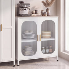 Sideboard Buffet Cabinet with Adjustable Shelf & 2 Translucent Doors for Dining Room-White
