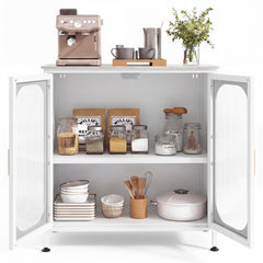 Sideboard Buffet Cabinet with Adjustable Shelf & 2 Translucent Doors for Dining Room-White