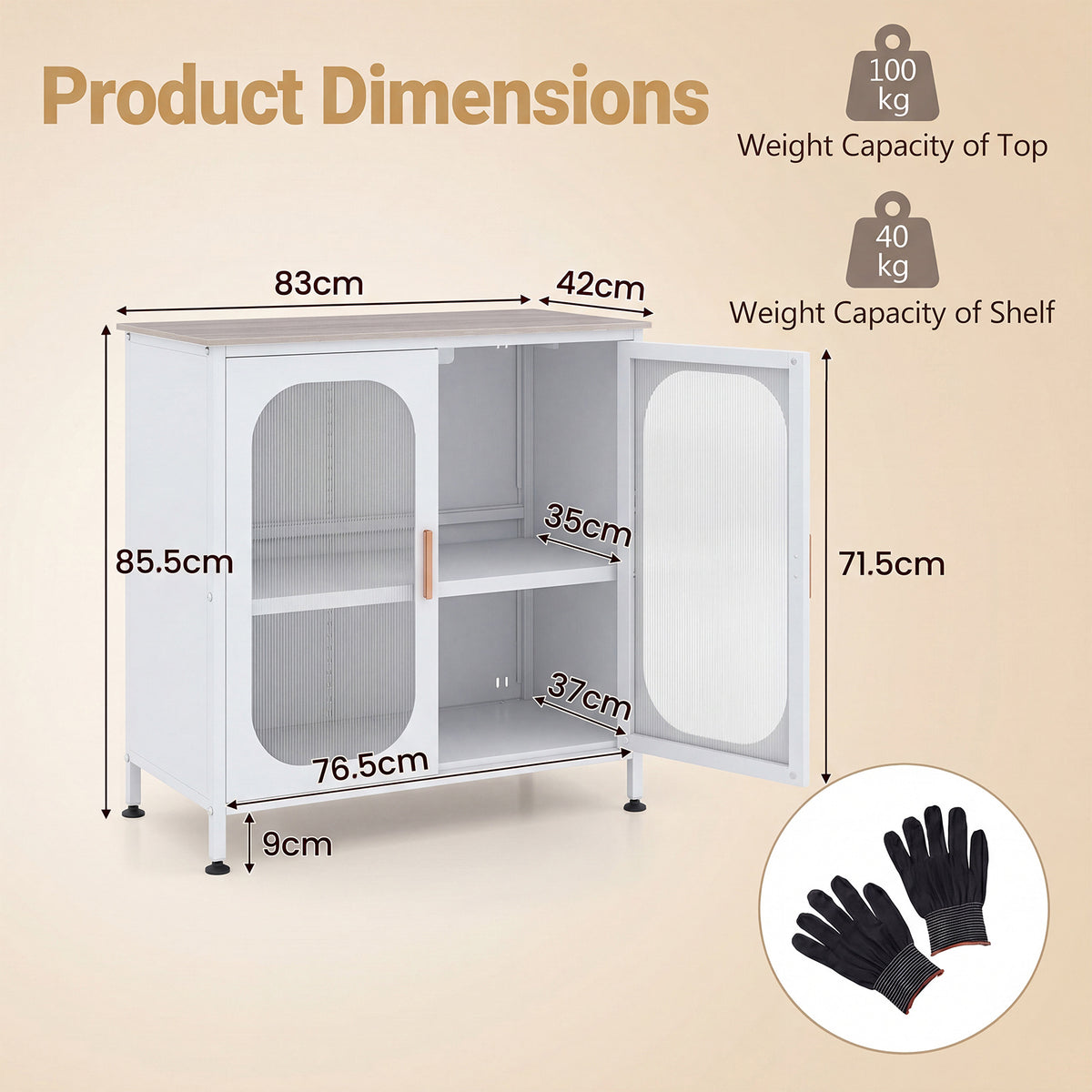 Sideboard Buffet Cabinet with Adjustable Shelf & 2 Translucent Doors for Dining Room-White