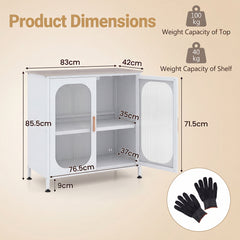 Sideboard Buffet Cabinet with Adjustable Shelf & 2 Translucent Doors for Dining Room-White