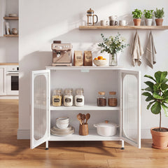 Sideboard Buffet Cabinet with Adjustable Shelf & 2 Translucent Doors for Dining Room-White