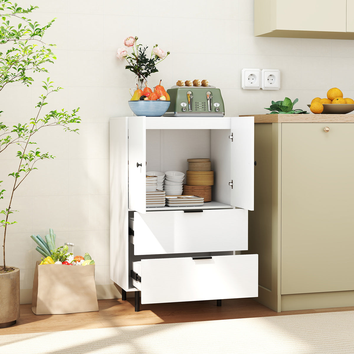 Sideboard Buffet Cabinet 2-Door Serving Cupboard Buffet Table Display Cabinet-White