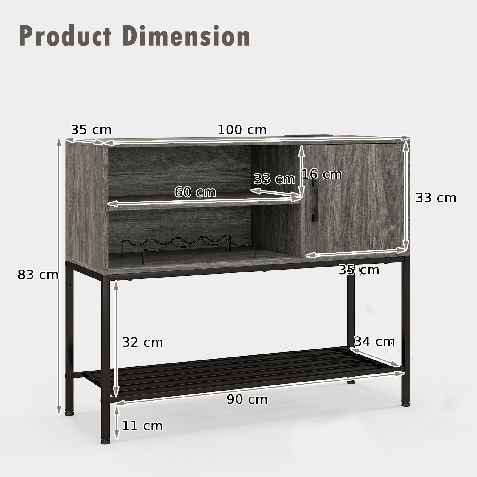 Sideboard Buffet Cabinet with Wine Racks and Storage Shelves-Grey