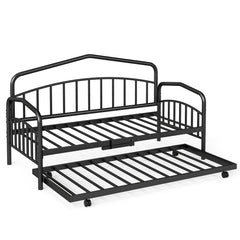 Single Daybed with Rolling Trundle & Lockable Wheels No Box Spring for Bedoom