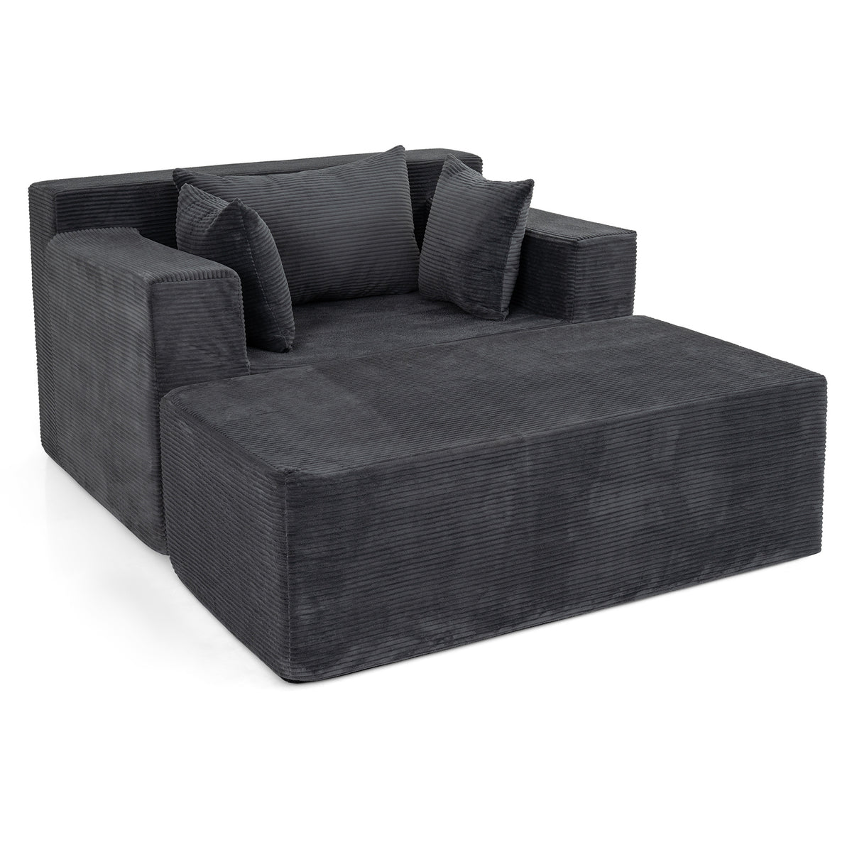 Single Foam Sofa with Ottoman and Pillows Bean Bag Chair No Assembly-Grey