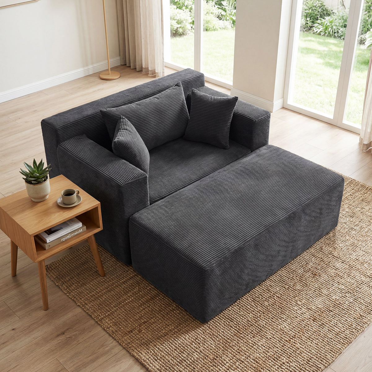 Single Foam Sofa with Ottoman and Pillows Bean Bag Chair No Assembly-Grey