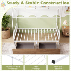 Single Size House Bed with 2 Drawers and Roof for Kids-Natural