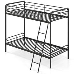 Single Bunk Bed with Ladder and Full-length Guardrails for Teens Adults-Black-Single Size