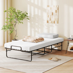 Single Size Folding Bed with Mattress and Lockable Wheels