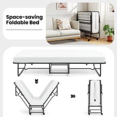 Single Size Folding Bed with Mattress and Lockable Wheels