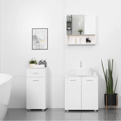 kleankin Bathroom Mirror Cabinet Wall-Mounted Storage w/ Double Door Adjustable Shelf - White