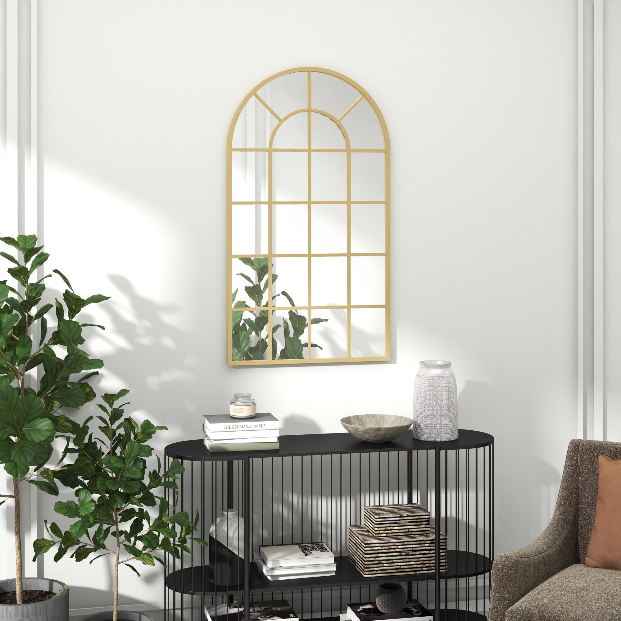 HOMCOM 110 x 65 cm Arched Decorative Wall Mirror for Bedroom Living Room, Modern Window Bathroom Mirror for Home Decor