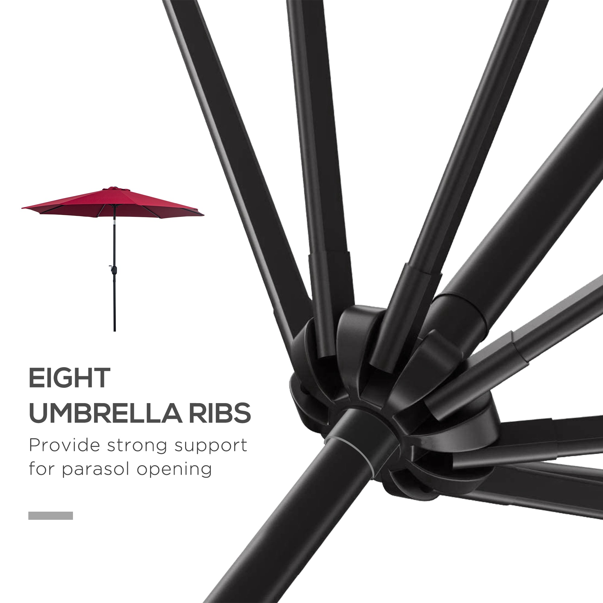 Outsunny 3(m) Tilting Parasol Garden Umbrellas, Outdoor Sun Shade with 8 Ribs, Tilt and Crank Handle for Balcony, Bench, Garden, Wine Red