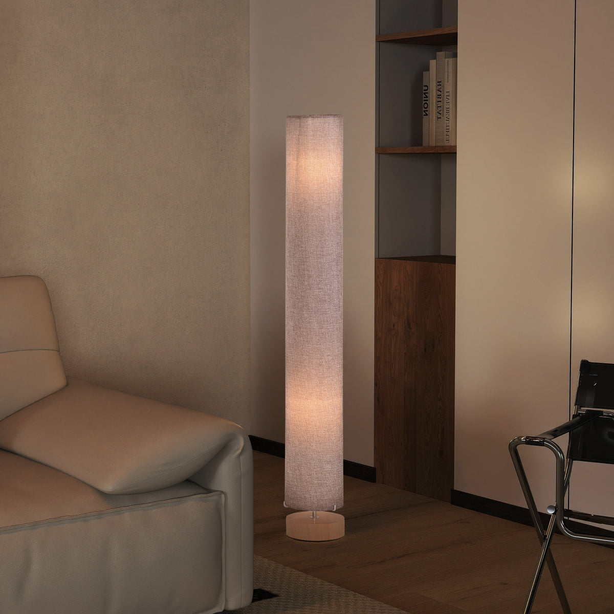 HOMCOM Floor Lamp for Living Room, 47" Modern Standing Lamp with Linen Shade, Wooden Base, Grey