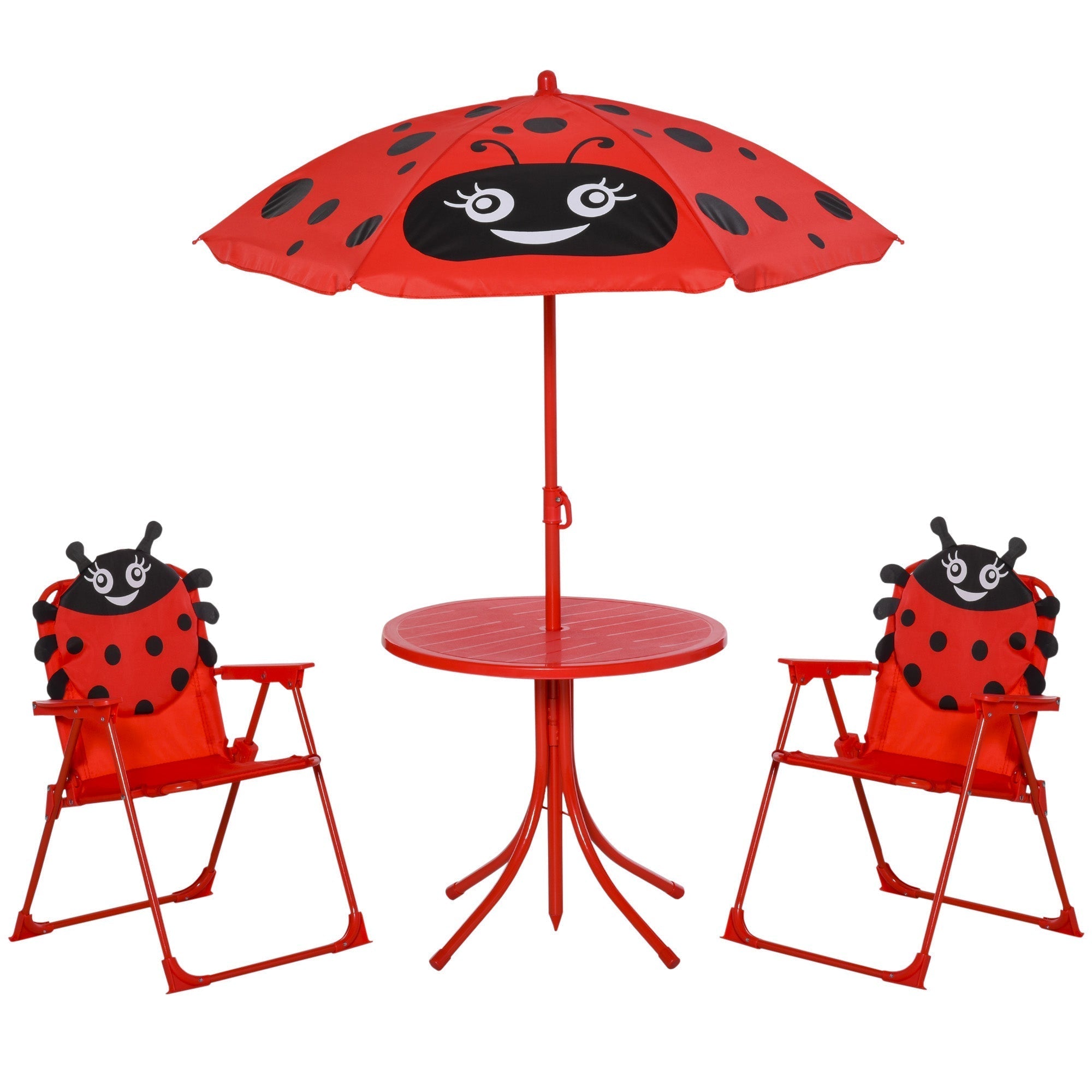 Outsunny Kids Folding Picnic Table Chair Set w/ Parasol, Red