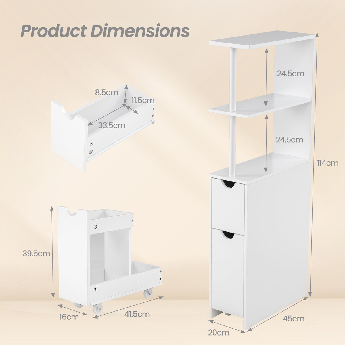 Slim Bathroom Storage Cabinet Small Corner Floor Cabinet with Open Shelves-White