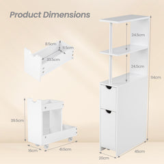 Slim Bathroom Storage Cabinet Small Corner Floor Cabinet with Open Shelves-White