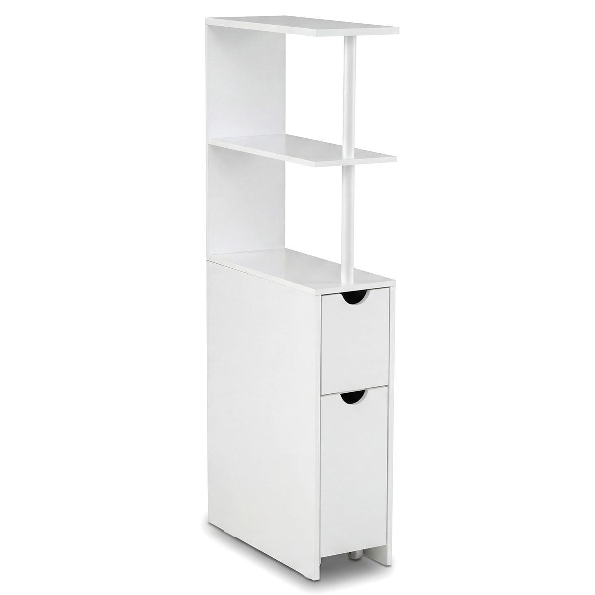 Slim Bathroom Storage Cabinet Small Corner Floor Cabinet with Open Shelves-White