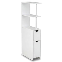Slim Bathroom Storage Cabinet Small Corner Floor Cabinet with Open Shelves-White