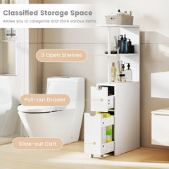 Slim Bathroom Storage Cabinet Small Corner Floor Cabinet with Open Shelves-White