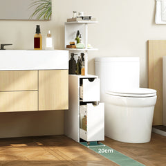 Slim Bathroom Storage Cabinet Small Corner Floor Cabinet with Open Shelves-White