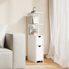 Slim Bathroom Storage Cabinet Small Corner Floor Cabinet with Open Shelves-White