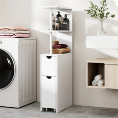 Slim Bathroom Storage Cabinet Small Corner Floor Cabinet with Open Shelves-White