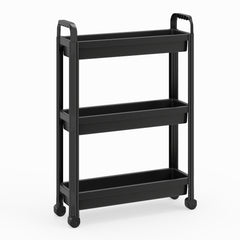 Slim Rolling Storage Cart 3-Tier Bathroom Organizer with Handles and Wheels-Black