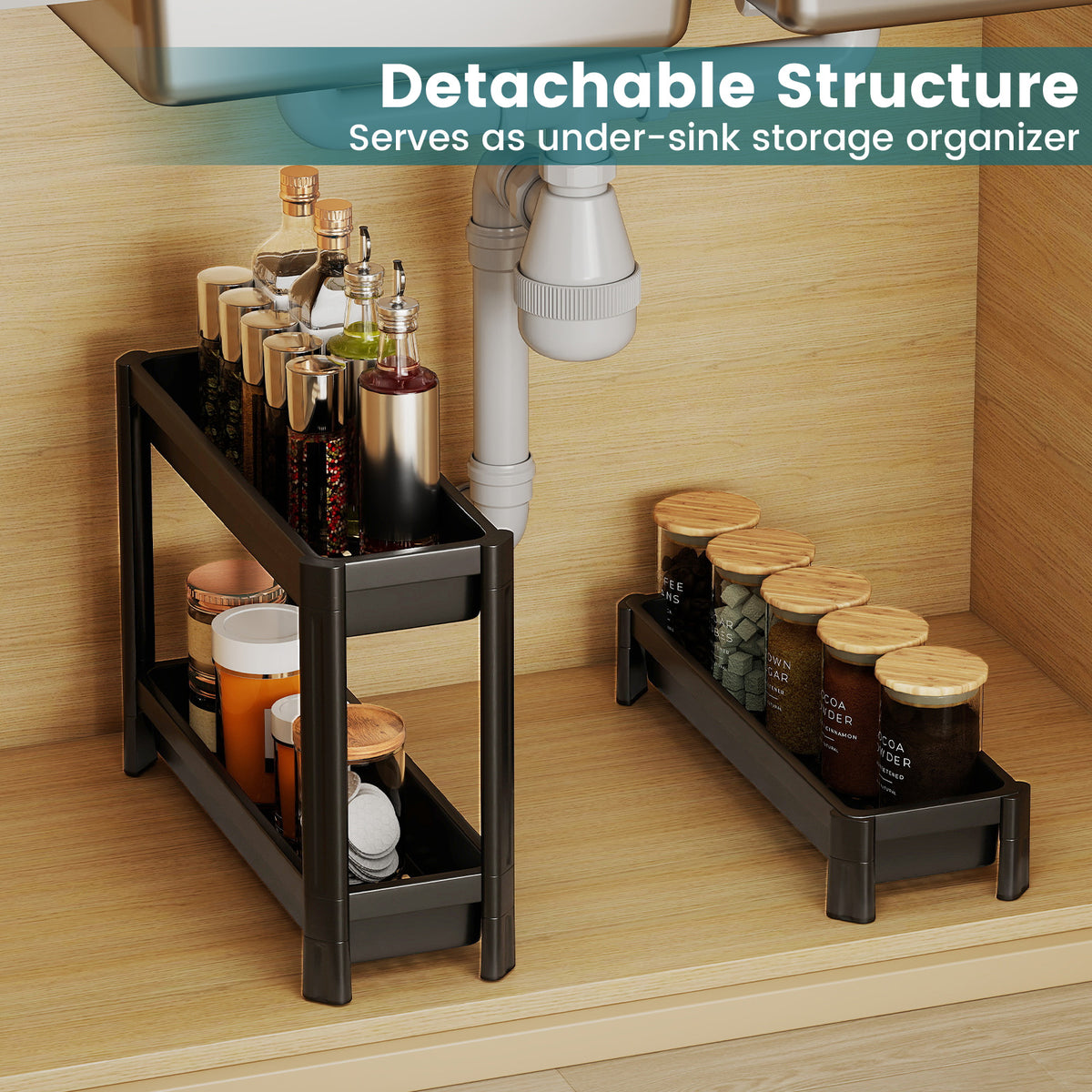 Slim Rolling Storage Cart 3-Tier Bathroom Organizer with Handles and Wheels-Black