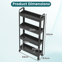 Slim Rolling Storage Cart 4-Tier Bathroom Organizer with Handles-Black