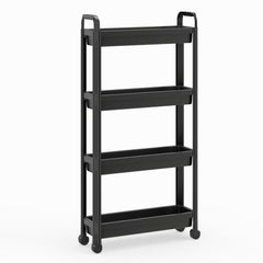 Slim Rolling Storage Cart 4-Tier Bathroom Organizer with Handles-Black