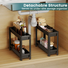 Slim Rolling Storage Cart 4-Tier Bathroom Organizer with Handles-Black