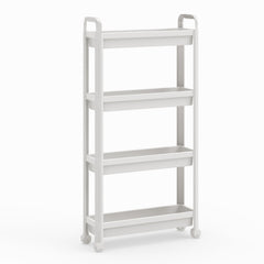 Slim Rolling Storage Cart 4-Tier Bathroom Organizer with Handles-White