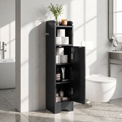 Small Bathroom Storage Cabinet with Door and Adjustable Shelves-Black