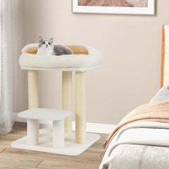 Small Cat Tree for Indoor Cats with Sisal Scratching Posts-White