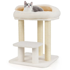 Small Cat Tree for Indoor Cats with Sisal Scratching Posts-White