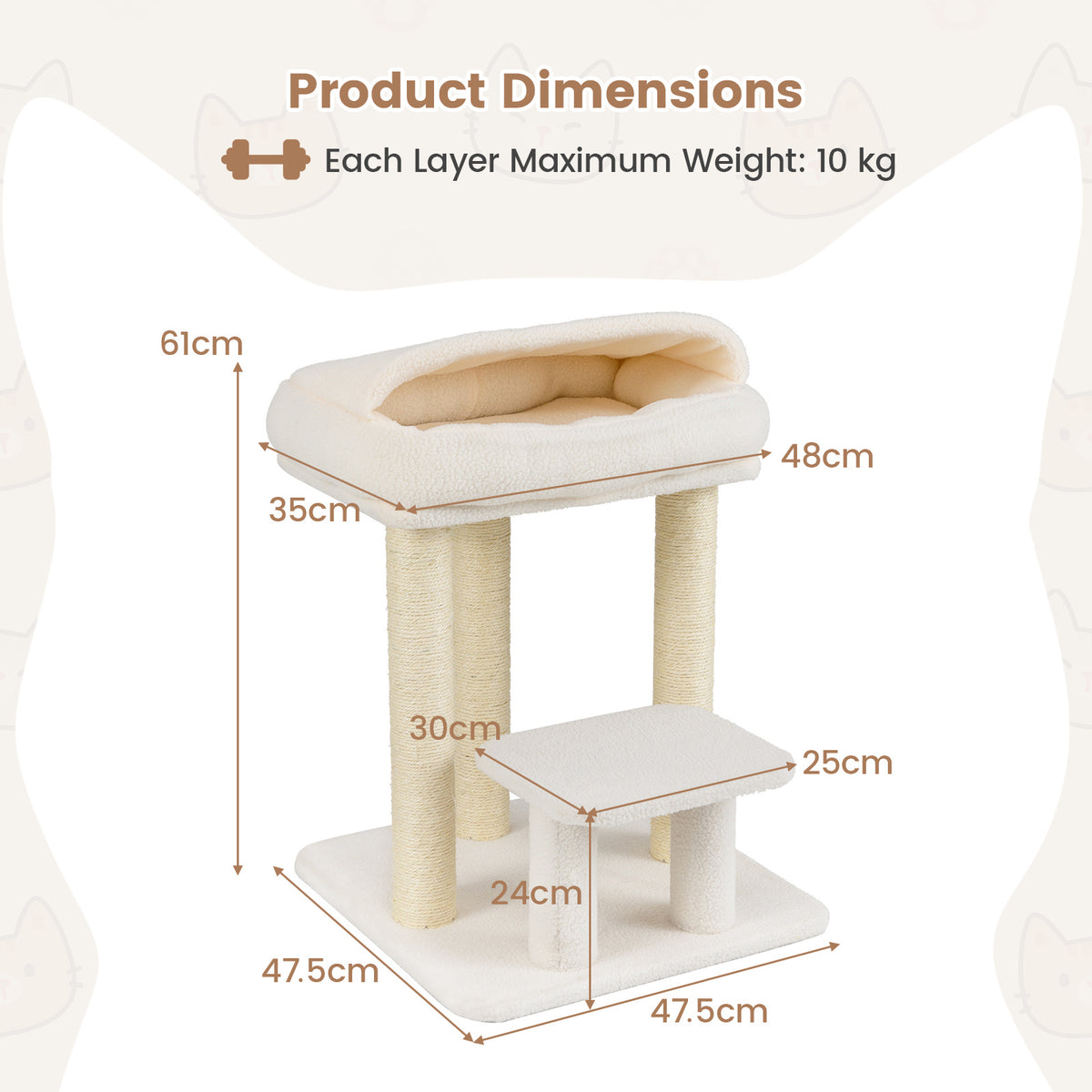Small Cat Tree for Indoor Cats with Sisal Scratching Posts-White
