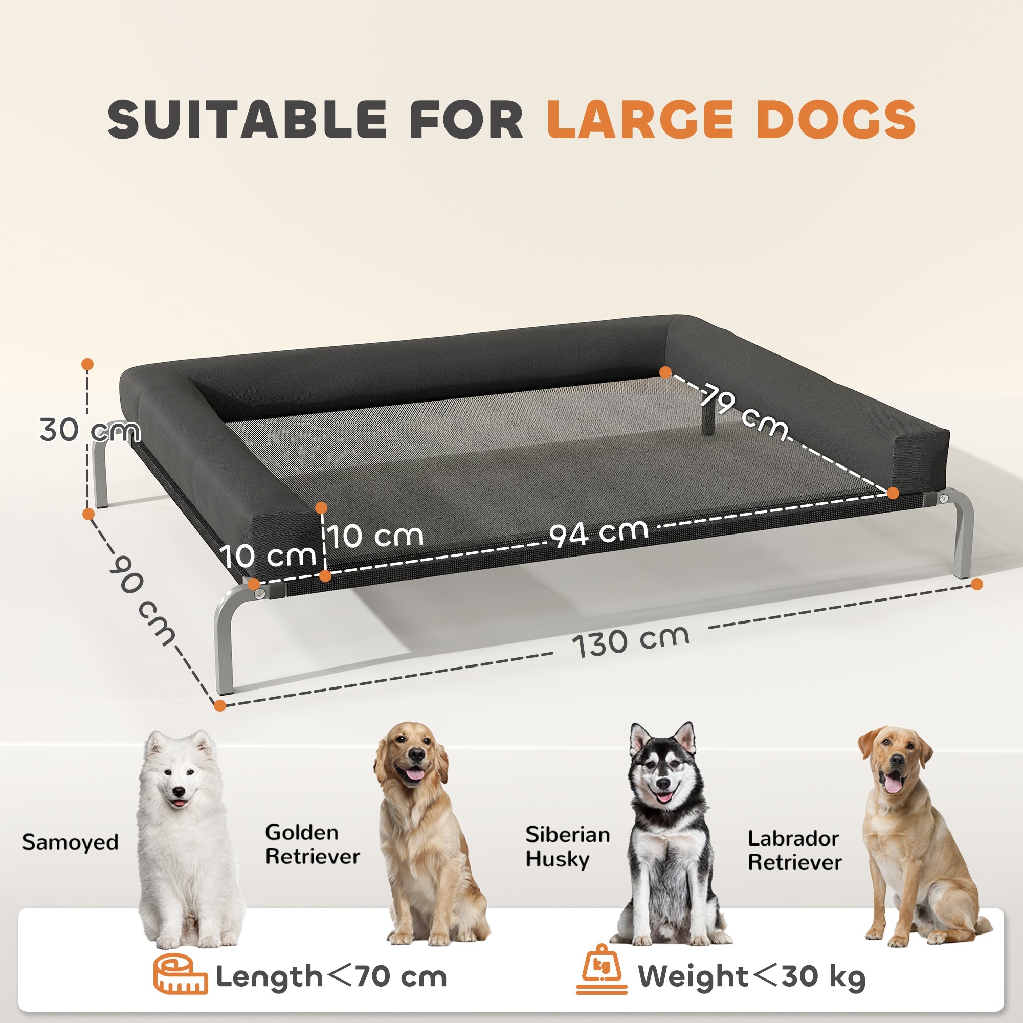 PawHut Elevated Dog Bed with Removable Bolsters, Raised Dog Bed for Large Breeds, Portable Indoor & Outdoor Pet Cots, Black