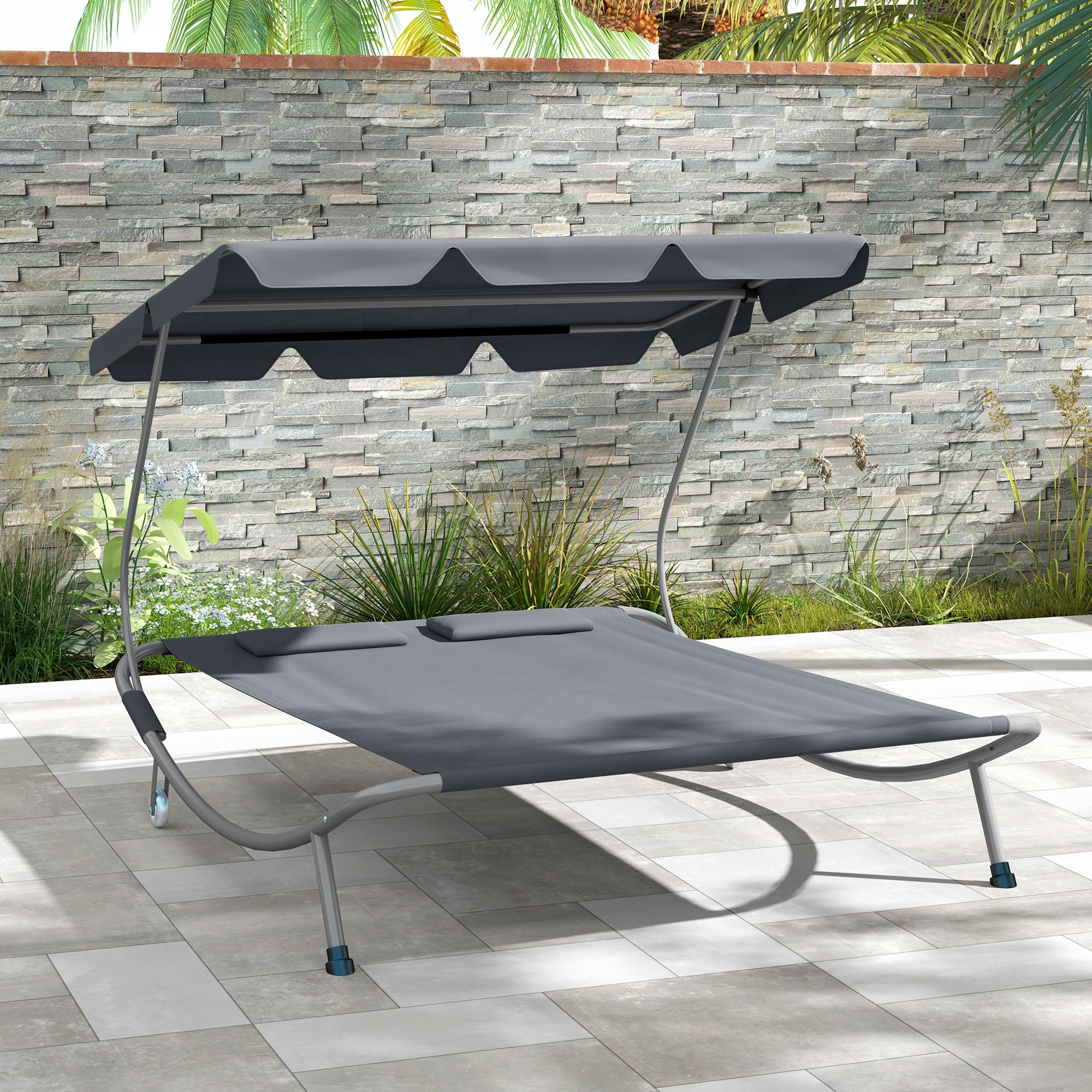 Outsunny Double Outdoor Bed, with Canopy - Light Grey