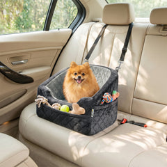 PawHut Dog Car Seat, Detachable Washable Dog Booster Seat with Thick Cushion, Seat Belt, Pockets for Small Under 10kg, Grey