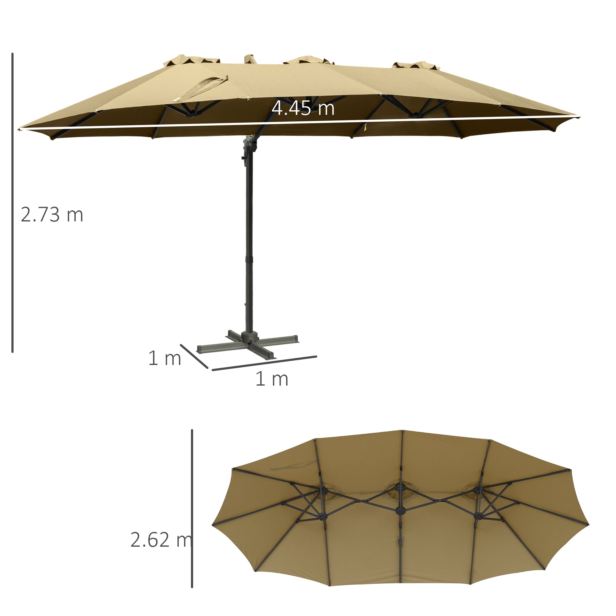 Outsunny 4.5√Ç m Patio Parasol, Large Double-Sided Rectangular Garden Umbrella with Crank Handle, 360√Ç¬∞ Cross Base for Bench, Outdoor, Khaki
