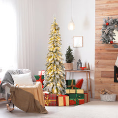 Snow-Flocked Slim Pencil Christmas Tree with 11 Lighting Modes-5FT