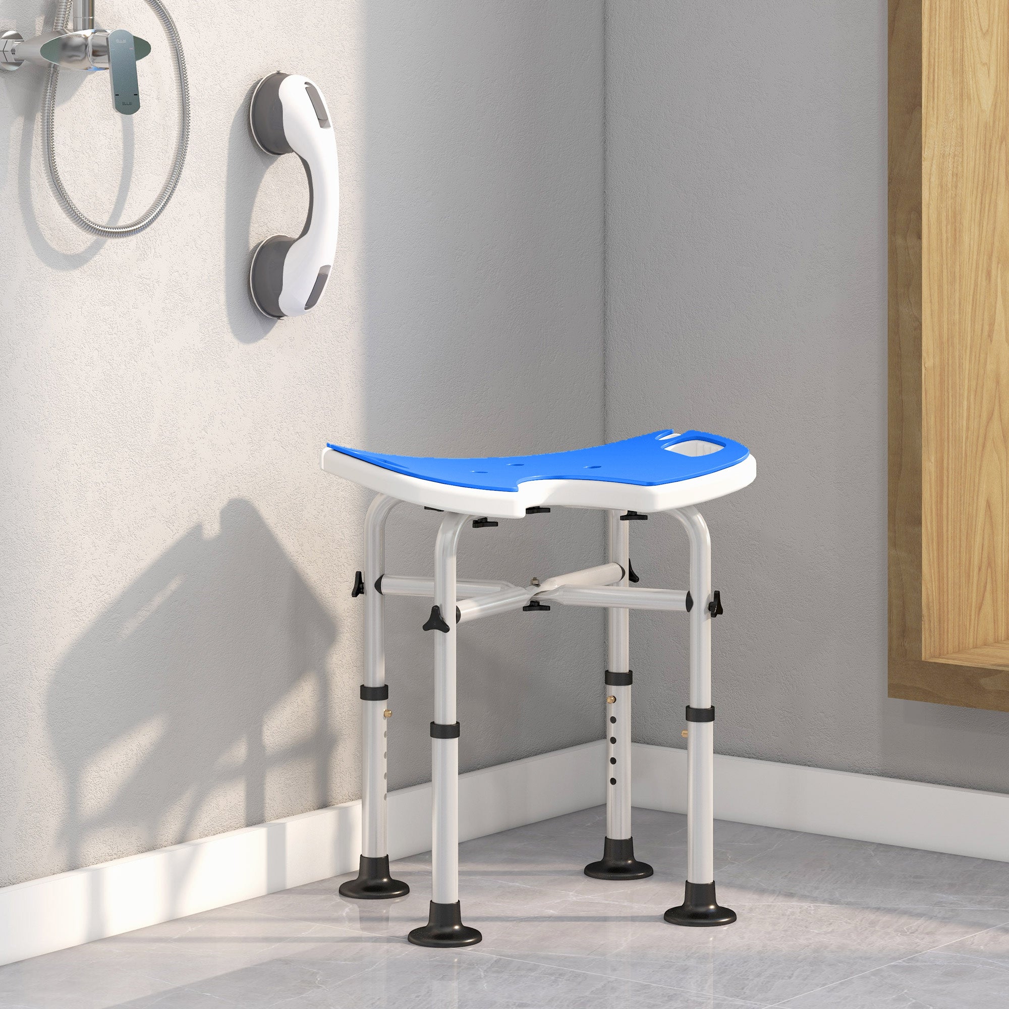 HOMCOM 39-51.5cm 'U' Seat Padded Shower Stool - Dark Blue