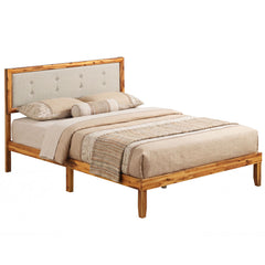 Solid Acacia Wood Bed Frame with Tufted Headboard and Ample Under-bed Space-Full Size