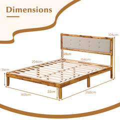 Solid Acacia Wood Bed Frame with Tufted Headboard and Ample Under-bed Space-Queen Size