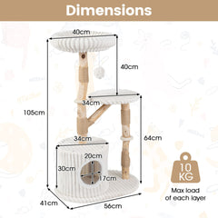 Solid Wood Cat Tree with Real Wood Branches and Scratching Posts for Indoor-Beige